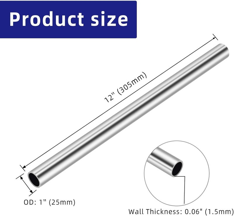 Etauwe 1 Inch (25mm) OD Round Metal Pipe, 304 Stainless Steel Tubing, 12" Length Weldable Industrial Straight Tube, 1 PCS - Image 2